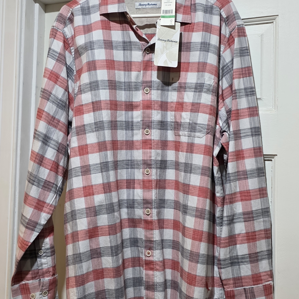 NWT TOMMY BAHAMA Canyon Beach Plaid Button Down Shirt Size L Soft Comfortable